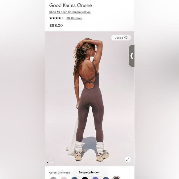 NWOT Free People Good Karma Onesie in Driftwood - Picture 2 of 11